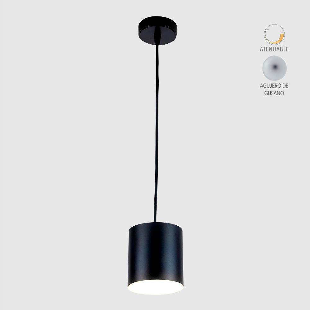 Lámpara Colgante LED 1 Luz Cilindro Negro 12W
