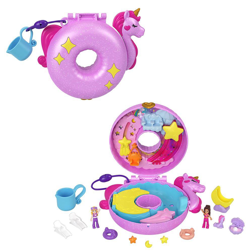 Set de Juego Polly Pocket Sparkle Cove Adventure Compacto Flotador de Unicornio 4+ Años Po…