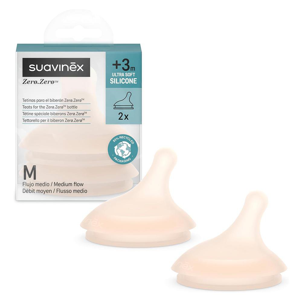 Set de Mamones Zero Zero Flujo Medio de 2 Piezas para 3+ Meses Set de 2 Tetinas Zero Flujo Medio 3+ Meses - Suavinex