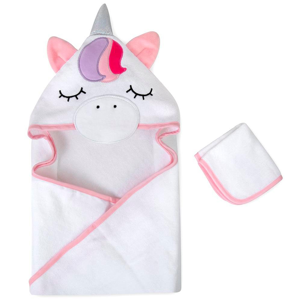 Set de Toalla para Bebé con Capucha Diseño de Unicornio de 2 Piezas Color Blanco Toalla Co…