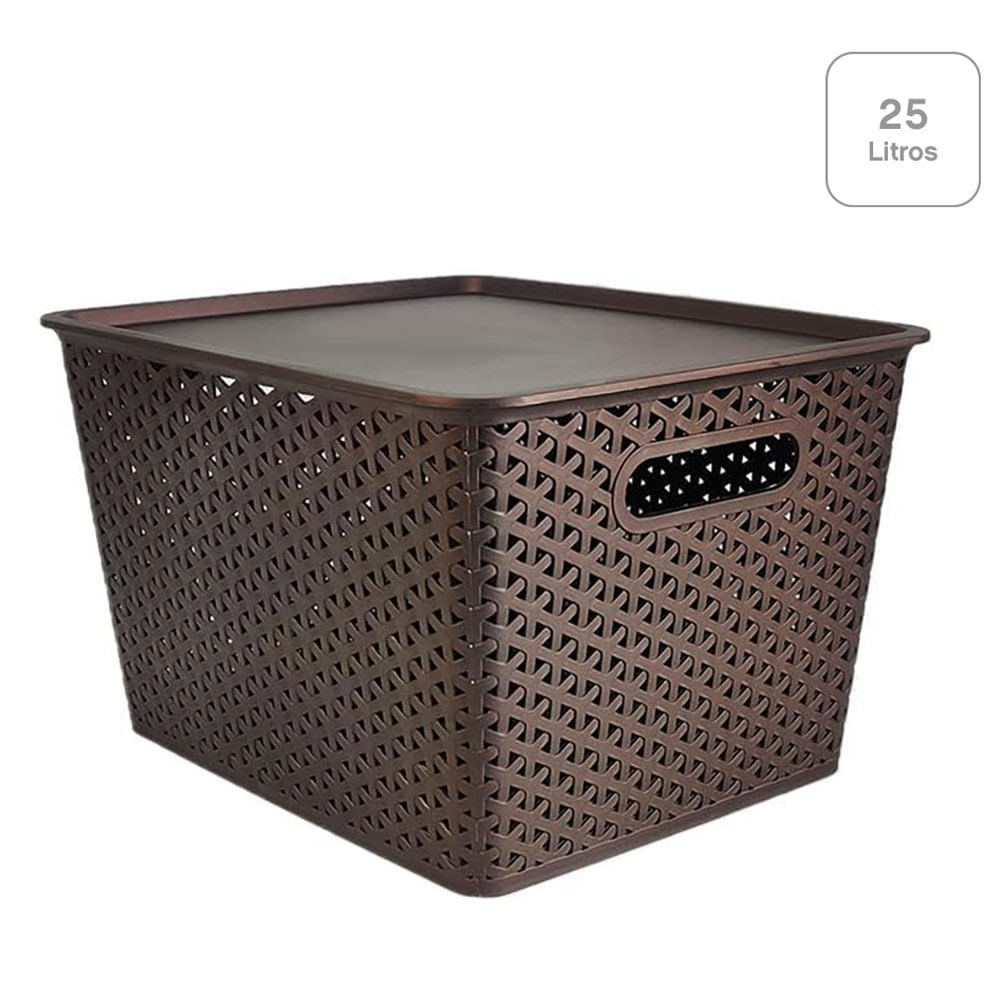 Caja Tipo Ratán con Tapa - Varios Colores Café