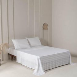 Set de Sábanas Stripe Bamboo Blanco - Varios Tamaños
