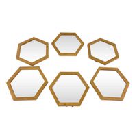Set de 6 Espejos Decorativos Hexagonales de Madera