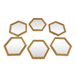 Set de 6 Espejos Decorativos Hexagonales de Madera