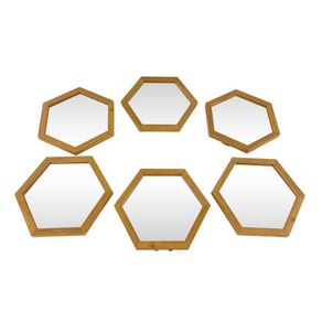 Set de 6 Espejos Decorativos Hexagonales de Madera