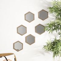 Set de 6 Espejos Decorativos Hexagonales de Madera