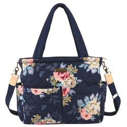 Pañalera Azul Floreada Tipo Bolso