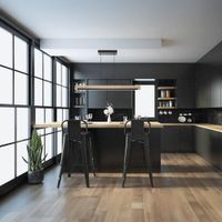 Lámpara de Colgar Lineal Negro y Madera