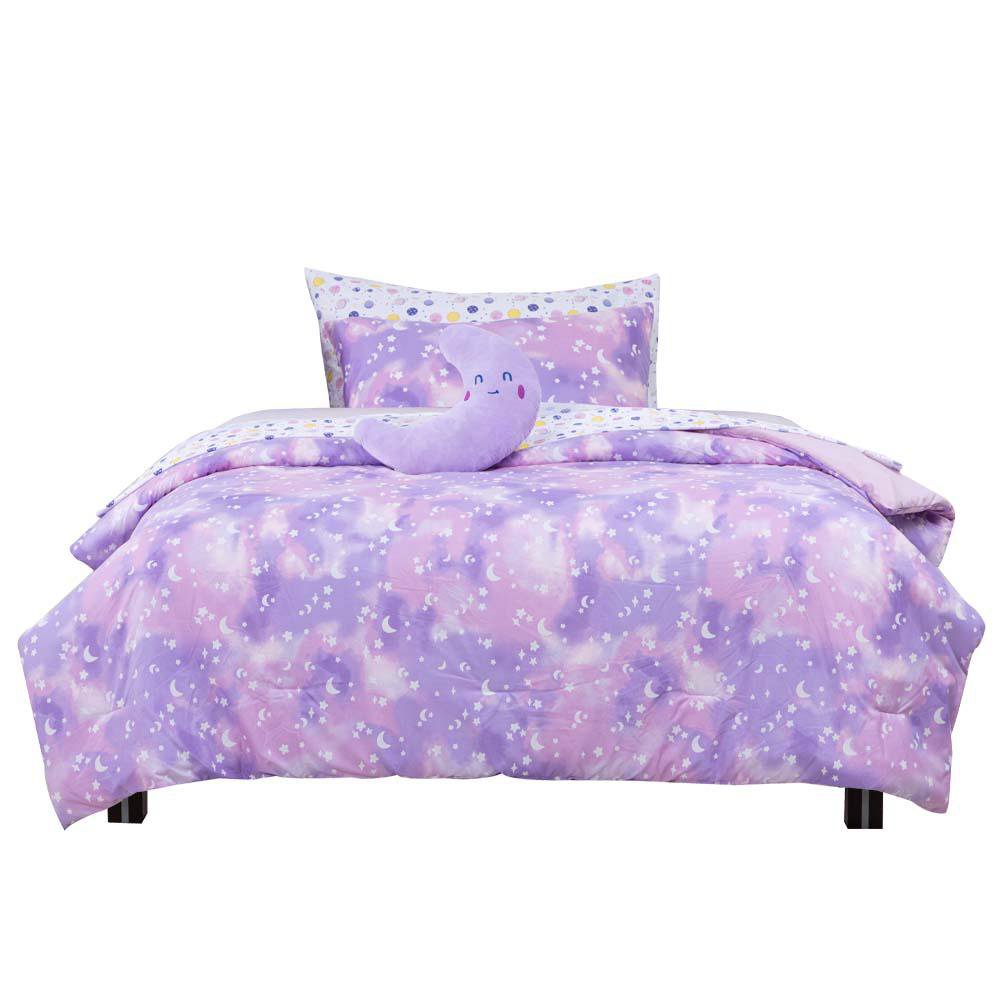 Set de Edredón 6 Piezas Tamaño Twin Diseño Cielo Color Morado