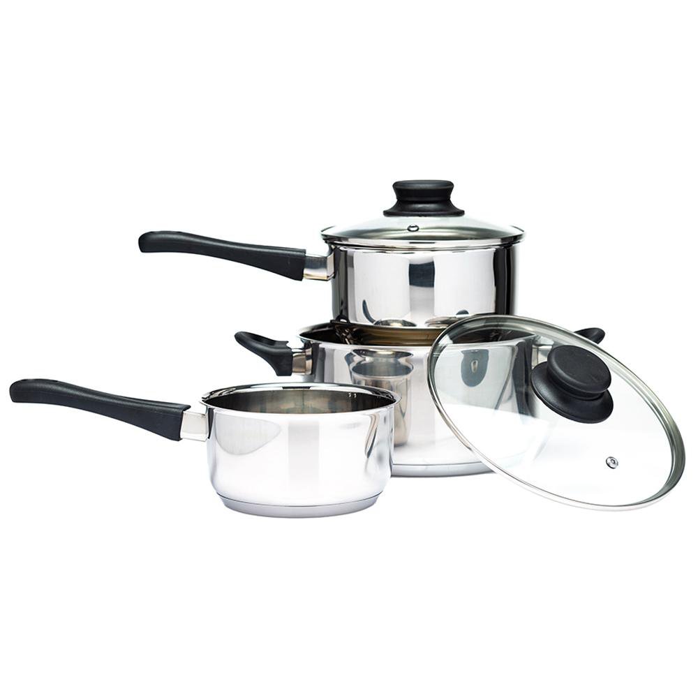 Batería de Cocina 5 Piezas de Acero Inoxidable con Tapaderas de Vidrio