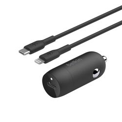 Cargador de Auto USB-C con Cable USB-C a Lightning 30 W Negro