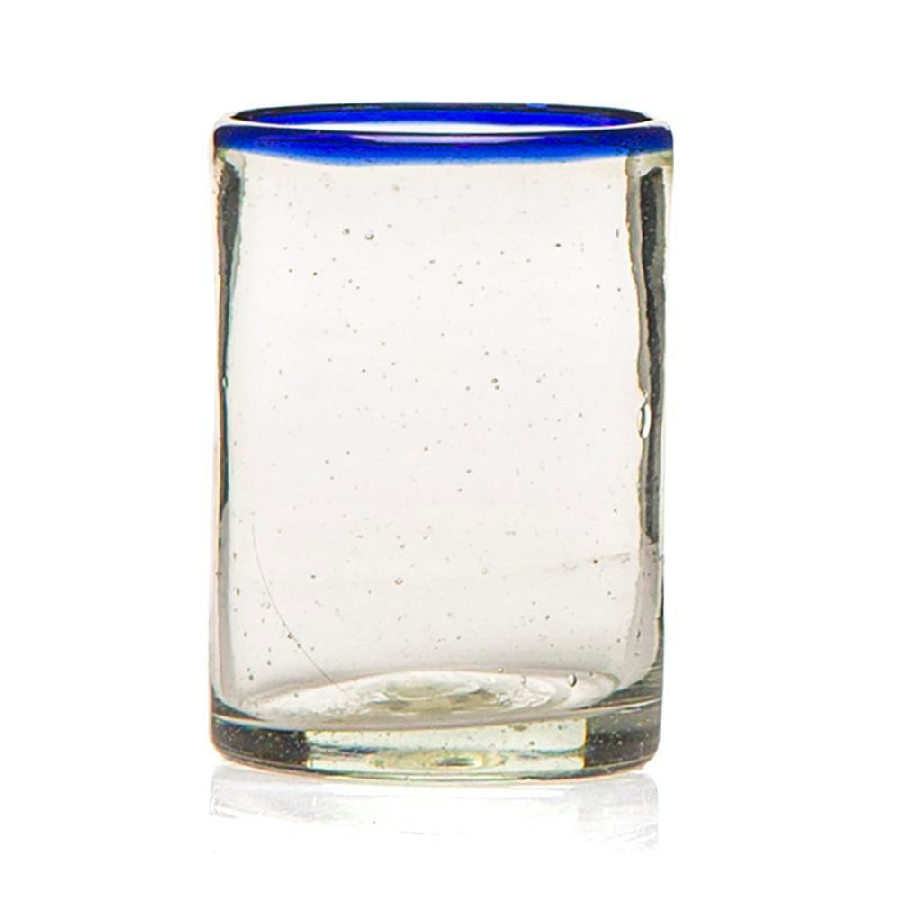Vaso de Vidrio Transparente con Borde Azul