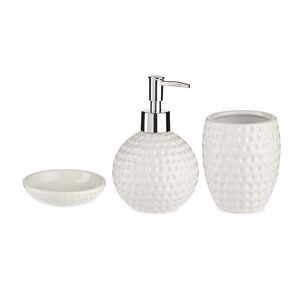 Set de Accesorios para Baño Ovalado Blanco de Cerámica y Metal