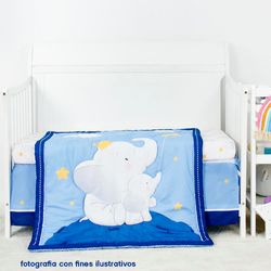 Set De Edredón Para Cuna Elefante Azul 2 Pzas