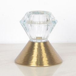 Candelero De Cristal Con Base Bronce 13 Cm