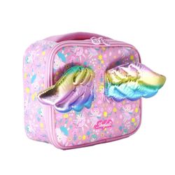 Lonchera Infantil Rosa con Alas de Unicornio y Estampado Colorido