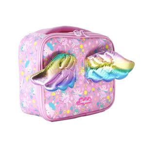 Lonchera Infantil Rosa con Alas de Unicornio y Estampado Colorido