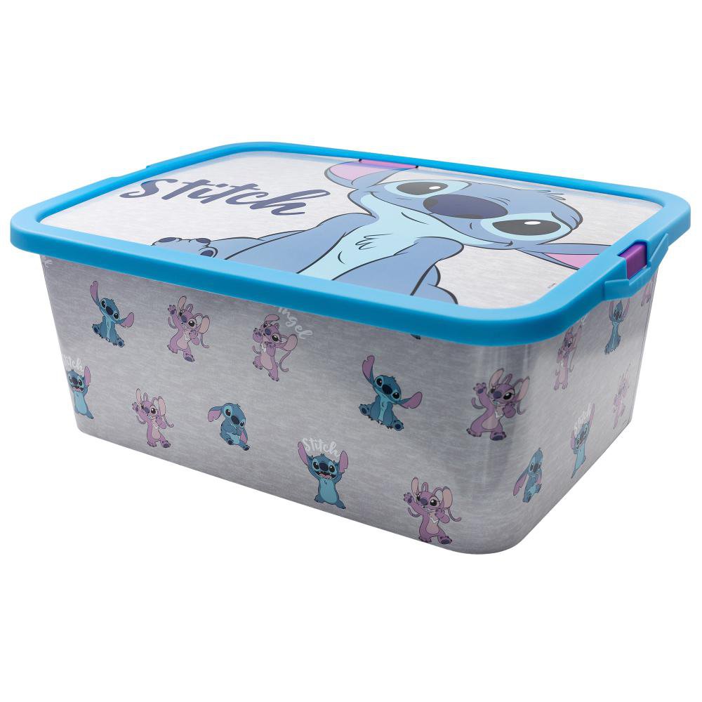 Caja Organizadora de 13 L Diseño Stitch and Angel de Plástico con Cierre Click Caja Organi…