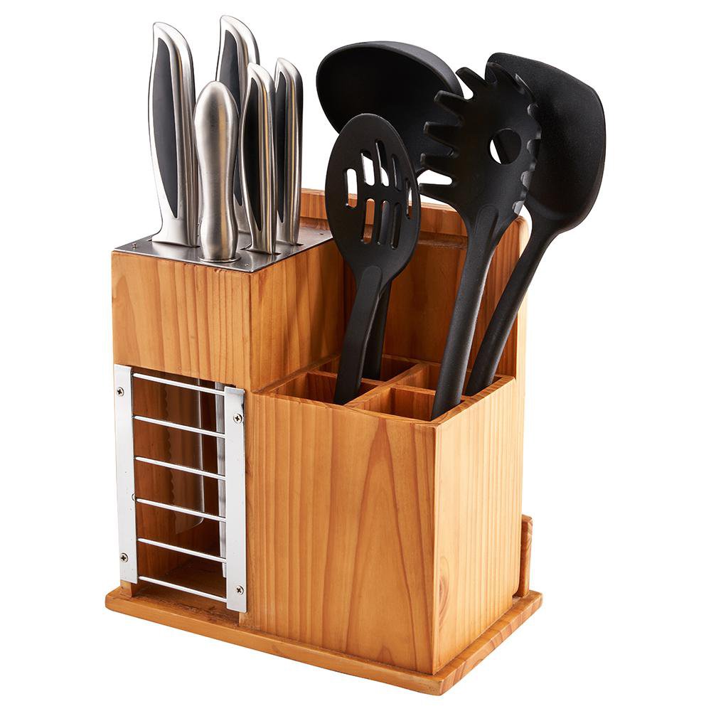 Set de Cocina con Cuchillos, Utensilios de Nylon, Afilador, Bloque de Madera y Tabla para Cortar, 12 Piezas Set de Cocina 12 Piezas con Cuchillos Utensilios de Nylon y Tabla de Madera