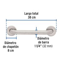 Barra Recta de Seguridad Acero Inoxidable 30 Cm