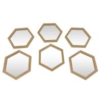 Set de 6 Espejos Decorativos Hexagonales de Madera Natural