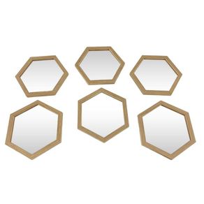 Set de 6 Espejos Decorativos Hexagonales de Madera Natural
