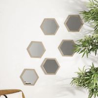 Set de 6 Espejos Decorativos Hexagonales de Madera Natural