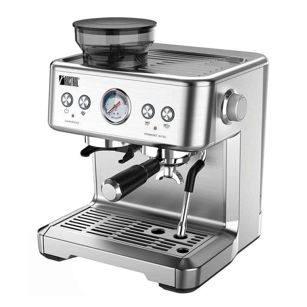 Máquina para Café Espresso de 20 Bares con Molino Integrado Color Plateado
