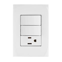 Tomacorriente + 2 Interruptores Sencillos Oslo Blanco - Volteck