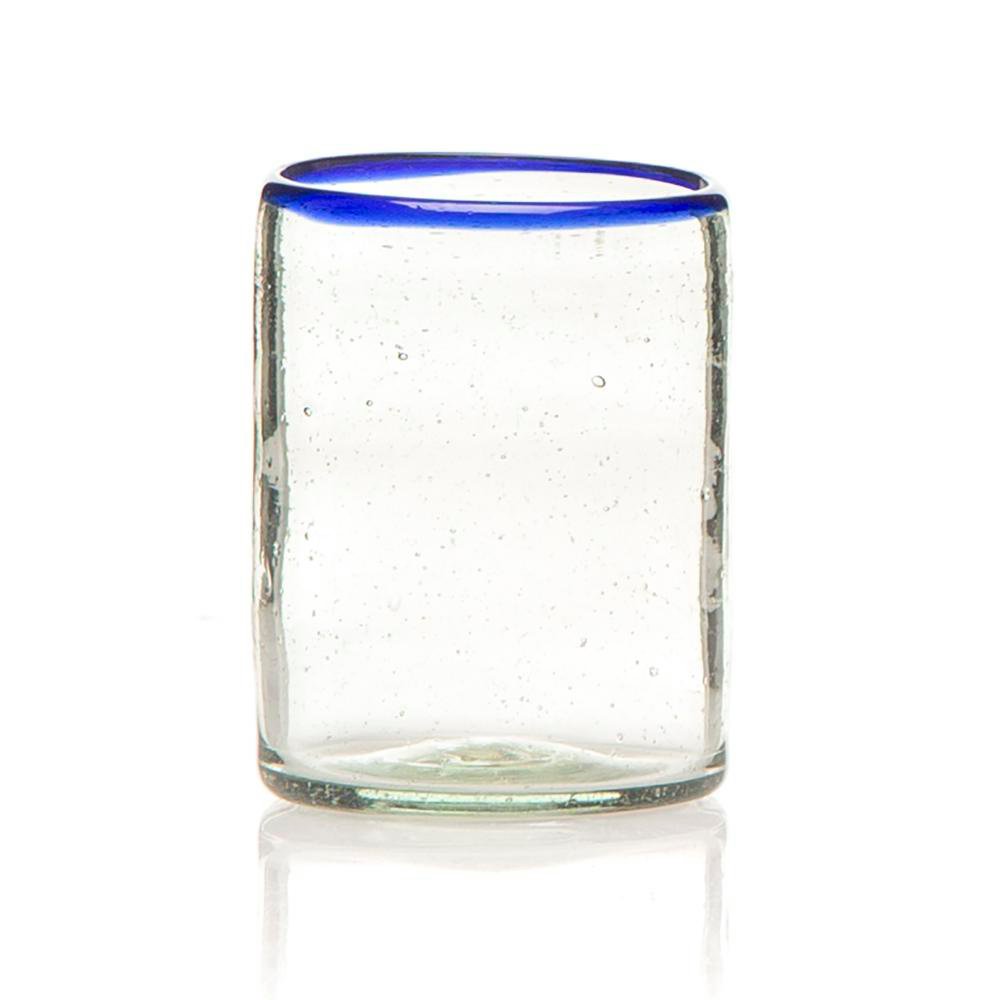 Vaso de Vidrio Transparente con Borde Azul