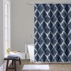 Set de Cortina Rombos Azul y Blanco Liner y Ganchos 14 Pzas