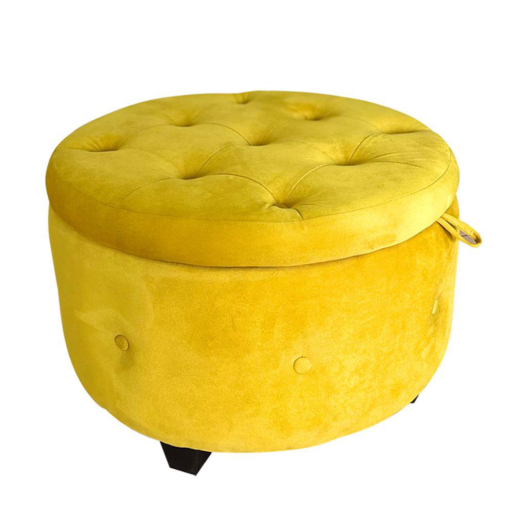 Taburete Redondo Valencia con Baúl 68 x 68 x 45 cm Color Amarillo