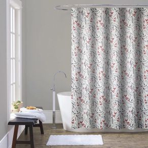 Set de Cortina Estampado Ramas y Flores Liner y Ganchos 14 Pzas