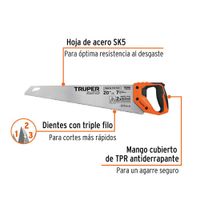Serrucho Rapid 20 plg, 7 Dientes por Pulgada, Mango Comfort Grip