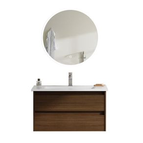 Mueble Vanity con Lavamanos Empotrable Café y Espejo 80X48 Cm