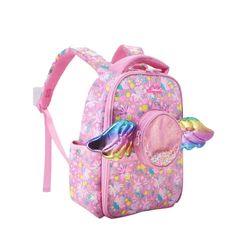 Mochila Infantil Rosa con Alas de Unicornio y Estampado Colorido