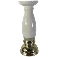 Candelero Decorativo Blanco con Base Dorada