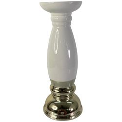 Candelero Decorativo Blanco con Base Dorada