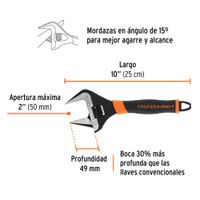 Llave Ajustable 10 Plg,  Boca Ancha, Mango Comfortable, Expert