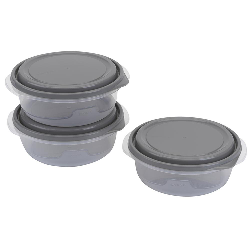 Set de 3 Contenedores Redondos Medianos con Tapadera Color Gris