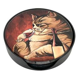 Set de 4 Porta Vasos Diseño Gatos con Base