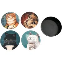 Set de 4 Porta Vasos Diseño Gatos con Base