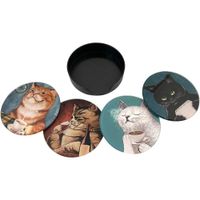 Set de 4 Porta Vasos Diseño Gatos con Base