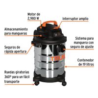 Aspiradora de Contenedor Acero Inoxidable de 5 Gal 4 Hp
