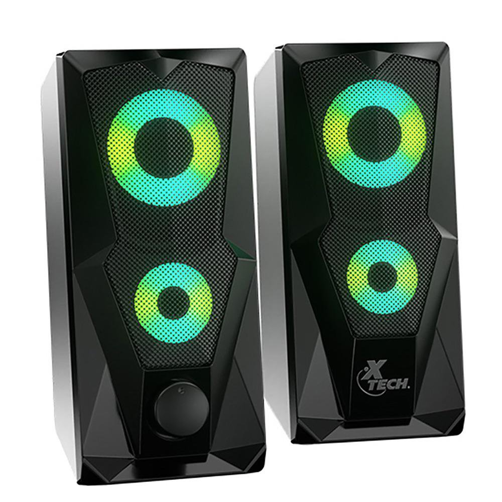 Bocinas Estéreo Multimedia Fireshot de 6 W RMS con Luces LED en Color Negro Bocinas Estére…