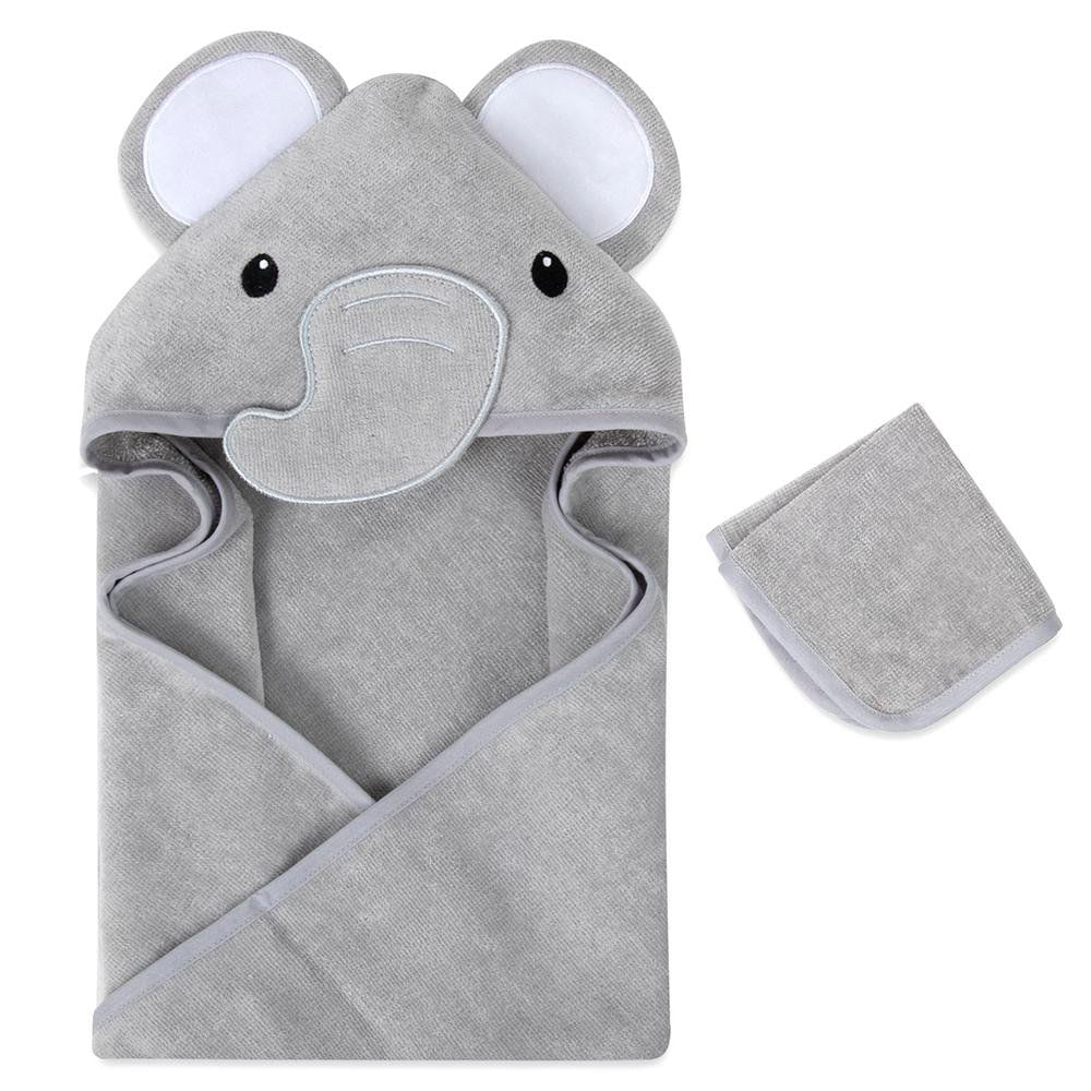 Set de Toalla para Bebé con Capucha Diseño de Elefante de 2 Piezas Color Gris Toalla Con C…