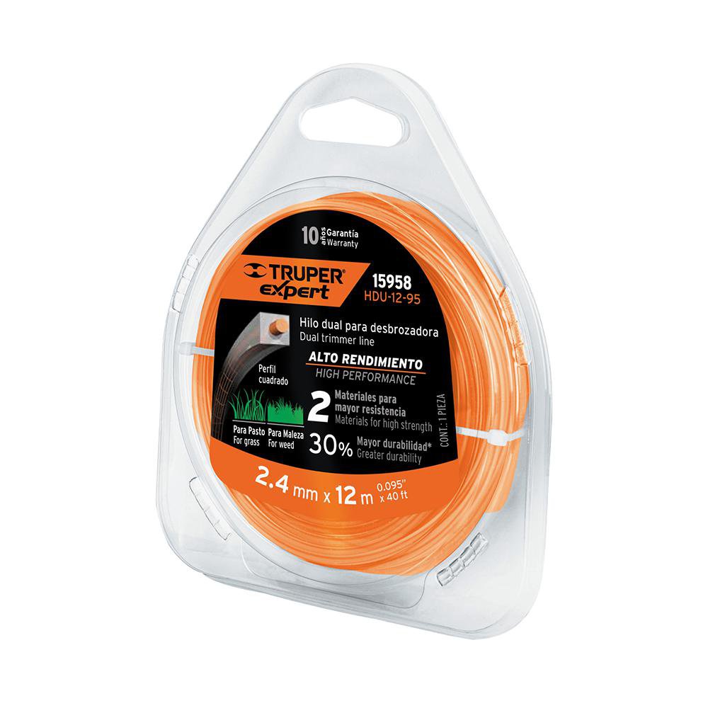 Hilo Cuadrado Dual para Desbrozadora de 2.4 mm x 12 Metros Color Naranja