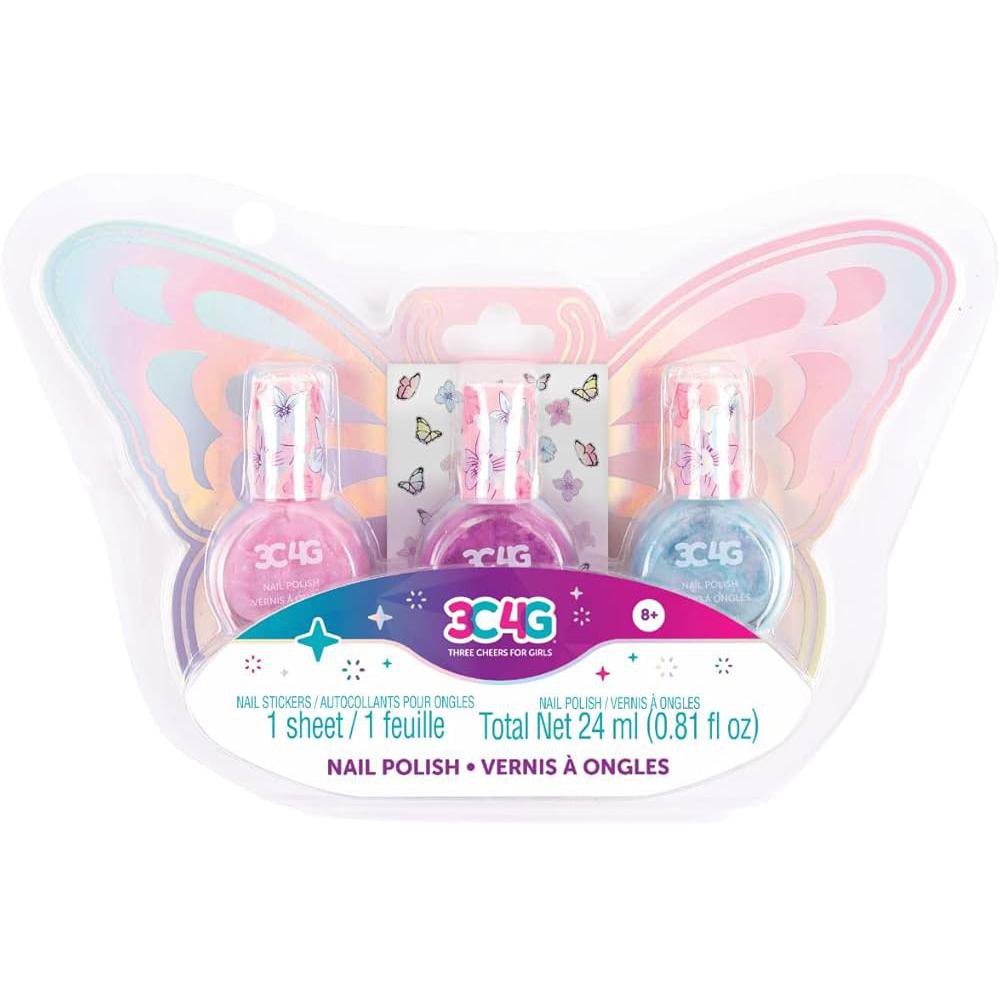 Set de Pintauñas con Stickers Diseño Mariposa de 3 Piezas para 8+ Años Trio de uñas - 3C4G