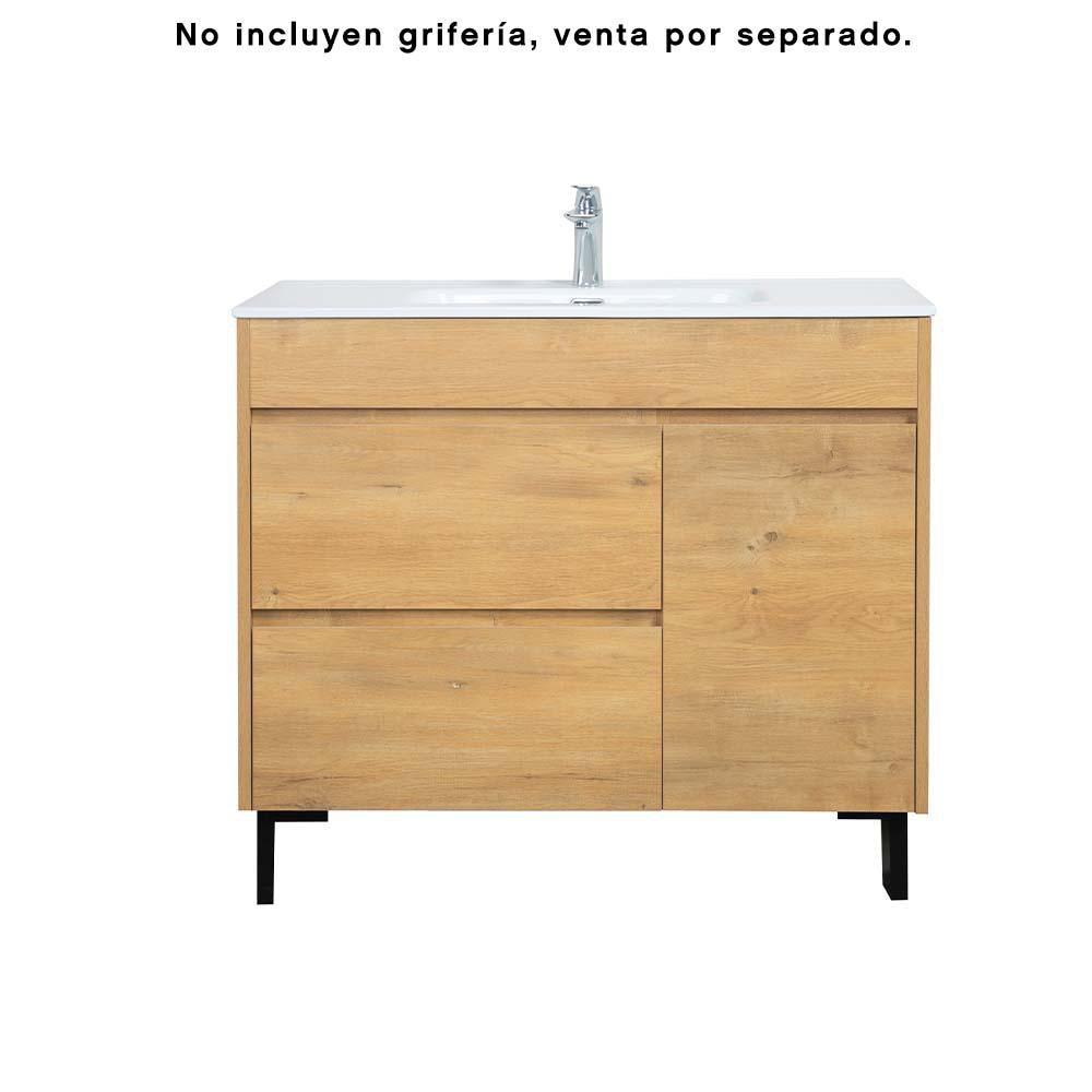Vanity de Piso Grace de MFC con Lavamanos de Cerámica Integrado Color Café Roble 100 Cm