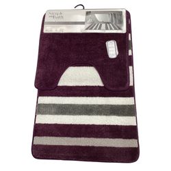 Set de Alfombras para Baño con Diseño de Líneas Rosa